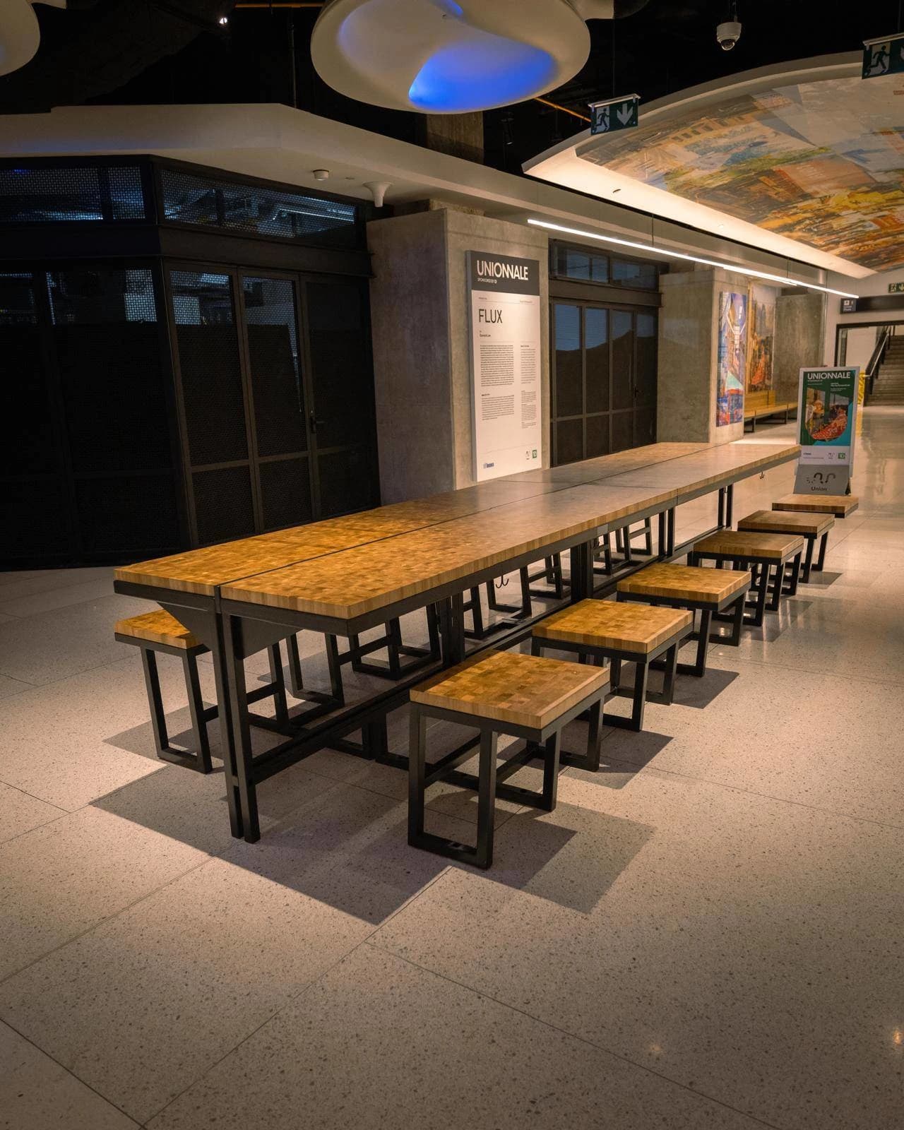 Solid wood communal tables built by Top Shelf Woodshop for Union Station