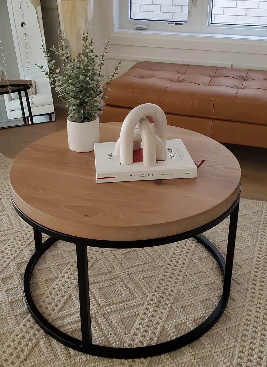 Round Oak & Steel Coffee Table